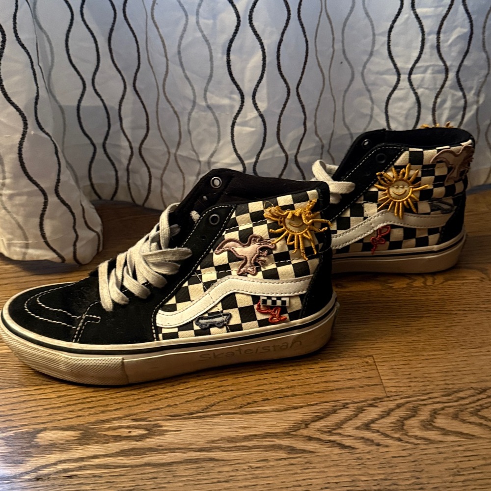 Vans Black and White Checkered High-Top Sneakers